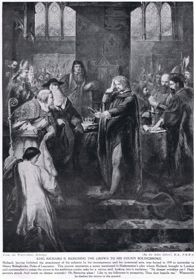 Re Riccardo II che rinuncia alla corona al cugino Bolingbroke, illustrazione da 